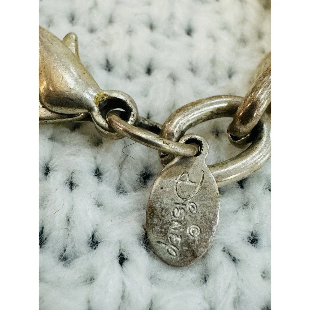 Disney Mickey Mouse Initial S Heart Charm Bracelet Silver Tone 7.25
